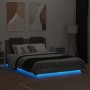 Estructura cama con cabecero luces LED gris Sonoma 135x190 cm de , Camas y somieres - Ref: Foro24-3210050, Precio: 190,14 €