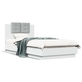 White engineered wood bed frame with headboard 75x190 cm by , Beds and slatted bases - Ref: Foro24-3209975, Price: 135,05 €, ...