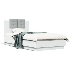 White engineered wood bed frame with headboard 75x190 cm by , Beds and slatted bases - Ref: Foro24-3209975, Price: 133,46 €, ...