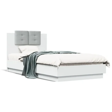 White engineered wood bed frame with headboard 75x190 cm by , Beds and slatted bases - Ref: Foro24-3209975, Price: 133,46 €, ...