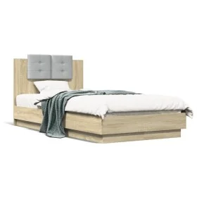 Sonoma oak engineered wood bed with headboard 75x190 cm by , Beds and slatted bases - Ref: Foro24-3209977, Price: 129,60 €, D...