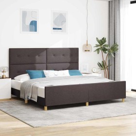 Estructura de cama con cabecera Marrón oscuro 200 x 200 cm tela