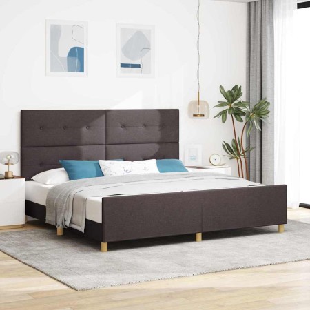 Estructura de cama con cabecera Marrón oscuro 200 x 200 cm tela