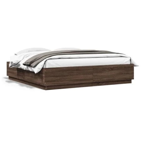 Bed frame with LED lights brown oak wood 200x200 cm by , Beds and slatted bases - Ref: Foro24-3209589, Price: 190,97 €, Disco...