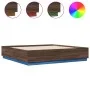Bed frame with LED lights brown oak wood 200x200 cm by , Beds and slatted bases - Ref: Foro24-3209589, Price: 190,97 €, Disco...