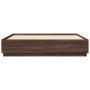 Bed frame with LED lights brown oak wood 200x200 cm by , Beds and slatted bases - Ref: Foro24-3209589, Price: 193,35 €, Disco...
