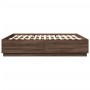 Bed frame with LED lights brown oak wood 200x200 cm by , Beds and slatted bases - Ref: Foro24-3209589, Price: 193,35 €, Disco...