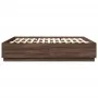 Bed frame with LED lights brown oak wood 200x200 cm by , Beds and slatted bases - Ref: Foro24-3209589, Price: 190,97 €, Disco...