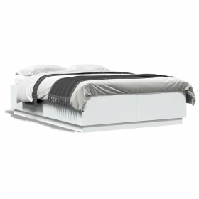 White engineered wood bed frame with LED 150x200 cm by , Beds and slatted bases - Ref: Foro24-3209604, Price: 178,91 €, Disco...