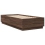 Brown oak wood bed frame with LED lights 90x200 cm by , Beds and slatted bases - Ref: Foro24-3209638, Price: 138,40 €, Discou...