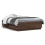 Bed frame with LED lights oak brown wood 120x190 cm by , Beds and slatted bases - Ref: Foro24-3209659, Price: 161,67 €, Disco...