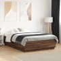 Bed frame with LED lights oak brown wood 120x190 cm by , Beds and slatted bases - Ref: Foro24-3209659, Price: 161,67 €, Disco...