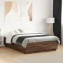 Bed frame with LED lights oak brown wood 120x190 cm by , Beds and slatted bases - Ref: Foro24-3209659, Price: 159,70 €, Disco...