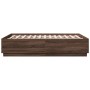 Bed frame with LED lights oak brown wood 120x190 cm by , Beds and slatted bases - Ref: Foro24-3209659, Price: 161,67 €, Disco...