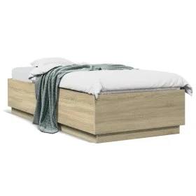 Sonoma oak wood bed frame with LED lights 100x200 cm by , Beds and slatted bases - Ref: Foro24-3209627, Price: 133,66 €, Disc...