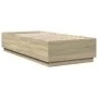 Sonoma oak wood bed frame with LED lights 100x200 cm by , Beds and slatted bases - Ref: Foro24-3209627, Price: 133,66 €, Disc...