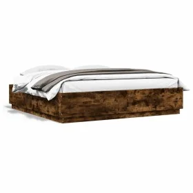 Bed frame with LED lights smoked oak wood 180x200 cm by , Beds and slatted bases - Ref: Foro24-3209594, Price: 179,09 €, Disc...