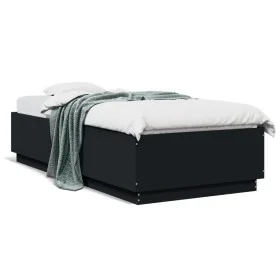 Bed frame with LED lights black engineered wood 90x200 cm by , Beds and slatted bases - Ref: Foro24-3209633, Price: 137,64 €,...
