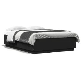Bed frame with LED lights black engineered wood 140x200cm by , Beds and slatted bases - Ref: Foro24-3209612, Price: 181,74 €,...