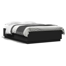 Estructura cama con luces LED madera ingeniería negro 140x200cm de , Camas y somieres - Ref: Foro24-3209612, Precio: 184,23 €...