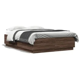 Bed frame with LED lights oak brown wood 150x200 cm by , Beds and slatted bases - Ref: Foro24-3209610, Price: 175,12 €, Disco...