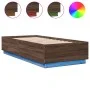 Bed frame with LED lights oak brown wood 100x200 cm by , Beds and slatted bases - Ref: Foro24-3209631, Price: 136,43 €, Disco...