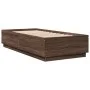 Bed frame with LED lights oak brown wood 100x200 cm by , Beds and slatted bases - Ref: Foro24-3209631, Price: 136,43 €, Disco...