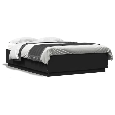 Black engineered wood bed frame 140x200 cm by , Beds and slatted bases - Ref: Foro24-3209703, Price: 155,07 €, Discount: %