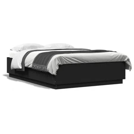 Black engineered wood bed frame 140x200 cm by , Beds and slatted bases - Ref: Foro24-3209703, Price: 153,37 €, Discount: %
