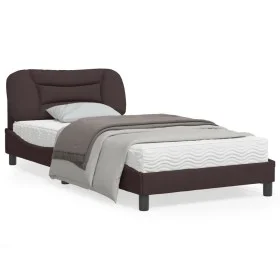Bed frame with LED lights dark brown fabric 100x200 cm by , Beds and slatted bases - Ref: Foro24-3213686, Price: 146,22 €, Di...