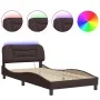 Bed frame with LED lights dark brown fabric 100x200 cm by , Beds and slatted bases - Ref: Foro24-3213686, Price: 146,22 €, Di...