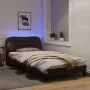 Bed frame with LED lights dark brown fabric 100x200 cm by , Beds and slatted bases - Ref: Foro24-3213686, Price: 146,22 €, Di...