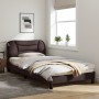 Bed frame with LED lights dark brown fabric 100x200 cm by , Beds and slatted bases - Ref: Foro24-3213686, Price: 150,34 €, Di...