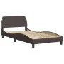 Bed frame with LED lights dark brown fabric 100x200 cm by , Beds and slatted bases - Ref: Foro24-3213686, Price: 146,22 €, Di...
