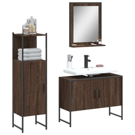 Badezimmermöbel-Set, 3-teilig, braunes Eichensperrholz von , Badezimmermöbel - Ref: Foro24-3214353, Preis: 148,36 €, Rabatt: %