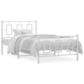 White metal bed frame with headboard and footboard 100x190 cm by , Beds and slatted bases - Ref: Foro24-374302, Price: 85,84 ...