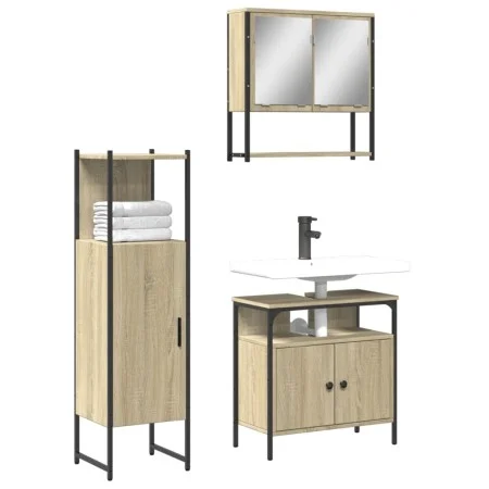 Sonoma oak plywood 3-piece bathroom furniture set by , Bathroom furniture - Ref: Foro24-3214696, Price: 170,63 €, Discount: %