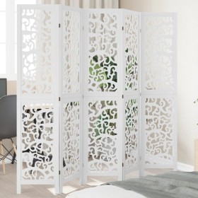Biombo separador de 5 paneles madera maciza Paulownia blanco de , Divisores de ambientes - Ref: Foro24-358742, Precio: 142,71...