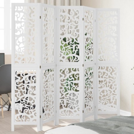 Biombo separador de 5 paneles madera maciza Paulownia blanco de , Divisores de ambientes - Ref: Foro24-358742, Precio: 161,93...