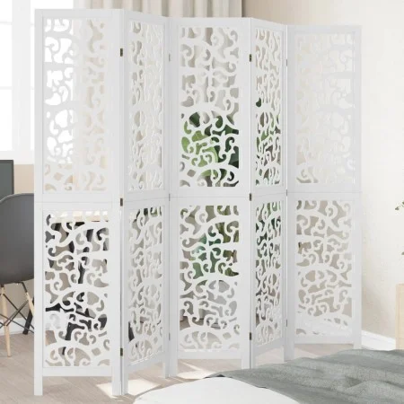 Biombo separador de 5 paneles madera maciza Paulownia blanco de , Divisores de ambientes - Ref: Foro24-358742, Precio: 140,02...