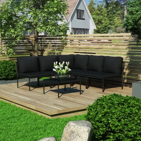 6-teiliges Gartenmöbel-Set mit schwarzen PVC-Kissen von vidaXL, Gartensets - Ref: Foro24-48588, Preis: 359,70 €, Rabatt: %