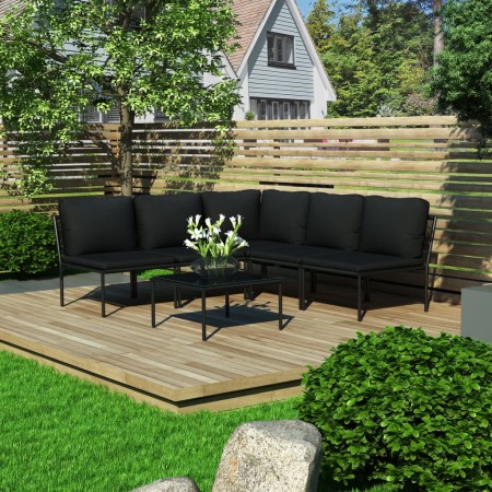 6-teiliges Gartenmöbel-Set mit schwarzen PVC-Kissen von vidaXL, Gartensets - Ref: Foro24-48588, Preis: 373,94 €, Rabatt: %