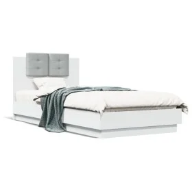 White engineered wood bed frame with headboard 90x200 cm by , Beds and slatted bases - Ref: Foro24-3209940, Price: 148,65 €, ...