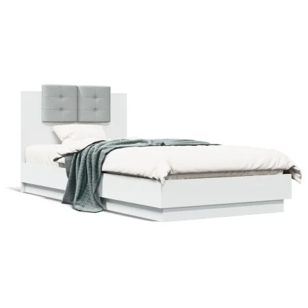 White engineered wood bed frame with headboard 90x200 cm by , Beds and slatted bases - Ref: Foro24-3209940, Price: 148,65 €, ...