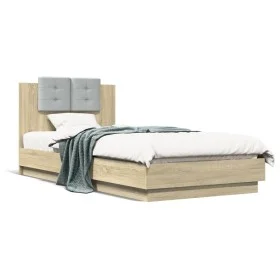 Sonoma oak engineered wood bed with headboard 90x200 cm by , Beds and slatted bases - Ref: Foro24-3209942, Price: 144,85 €, D...