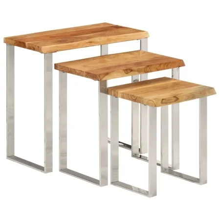 Set of 3 stackable tables with natural edge solid acacia wood by , Side tables - Ref: Foro24-372761, Price: 173,90 €, Discoun...