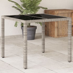 Garden table light gray PE rattan glass surface 90x90x75cm by , Garden tables - Ref: Foro24-368122, Price: 102,78 €, Discount: %