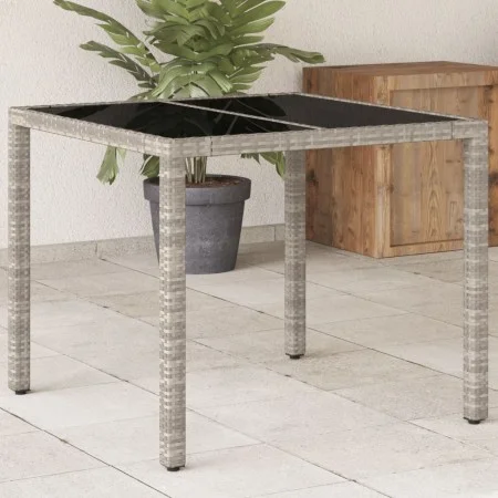 Garden table light gray PE rattan glass surface 90x90x75cm by , Garden tables - Ref: Foro24-368122, Price: 107,73 €, Discount: %