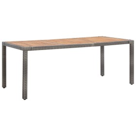 Mesa de jardín ratán PE gris madera acacia maciza 
