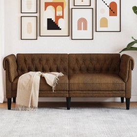 Sofá chesterfield de 2 plazas tela marrón de , Sofás - Ref: Foro24-372555, Precio: 361,19 €, Descuento: %